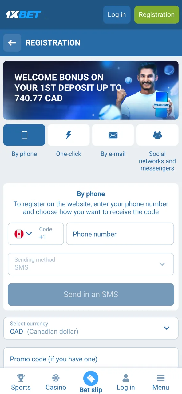 Press Registration on 1xbet and complete the sign-up form.
