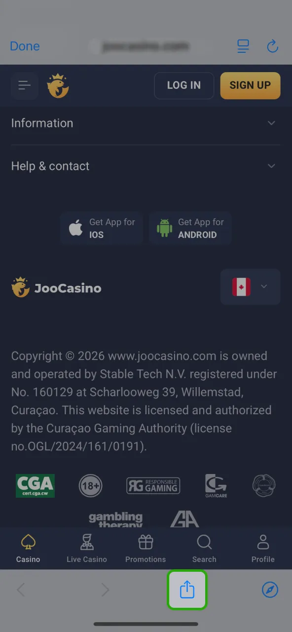 Use the Share icon below to save the Joo Casino page.