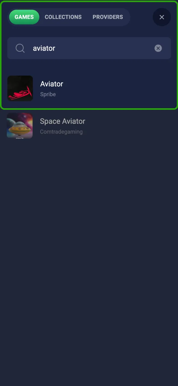 Open the Joo Casino game section and search for Spribe titles.