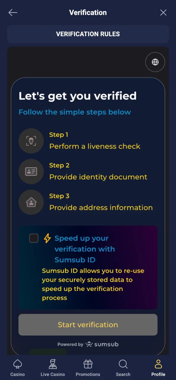 Add photo ID and address proof to verify your Joo Casino account.