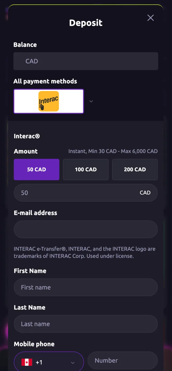 Access the Queenspins cashier to make a 10 CAD minimum deposit.